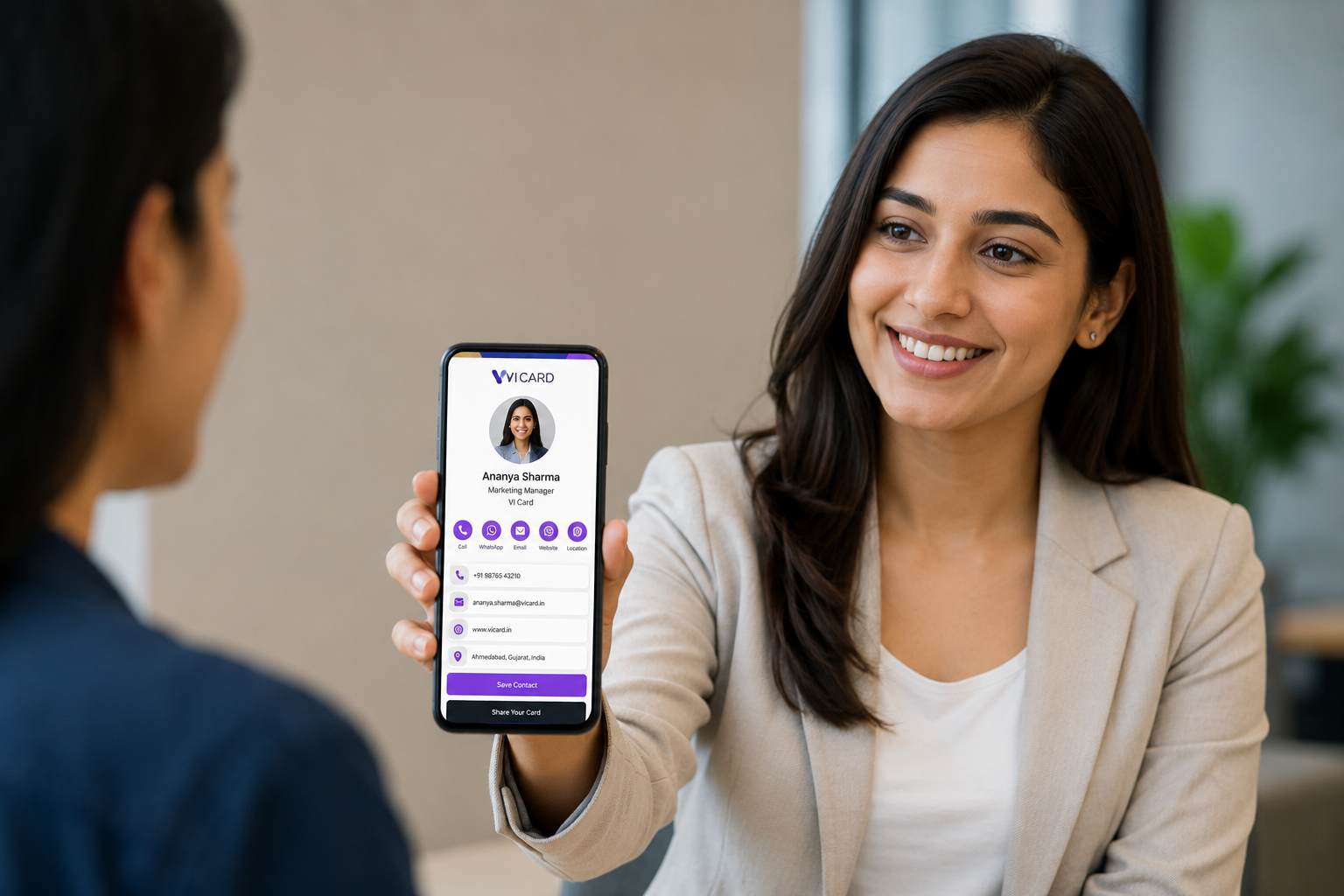 Woman sharing a digital business card